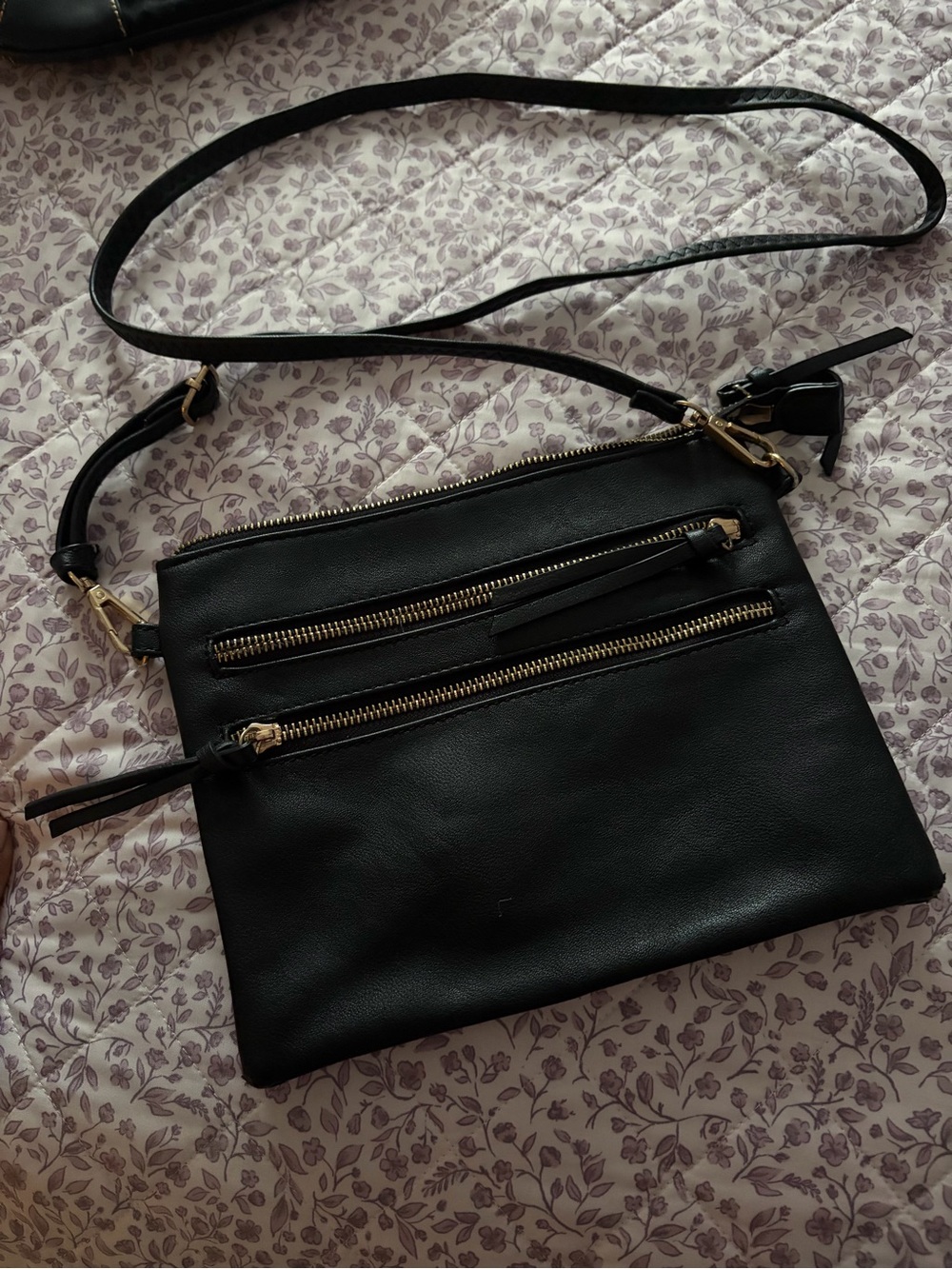 Classic Black Crossbody Bag with Gold Zippers